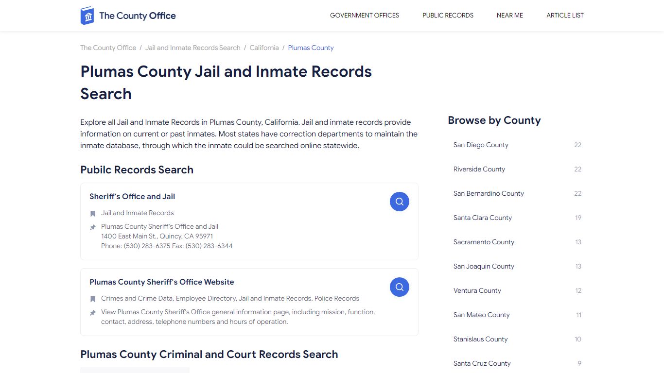 Plumas County Jail and Inmate Records Search - The County Office
