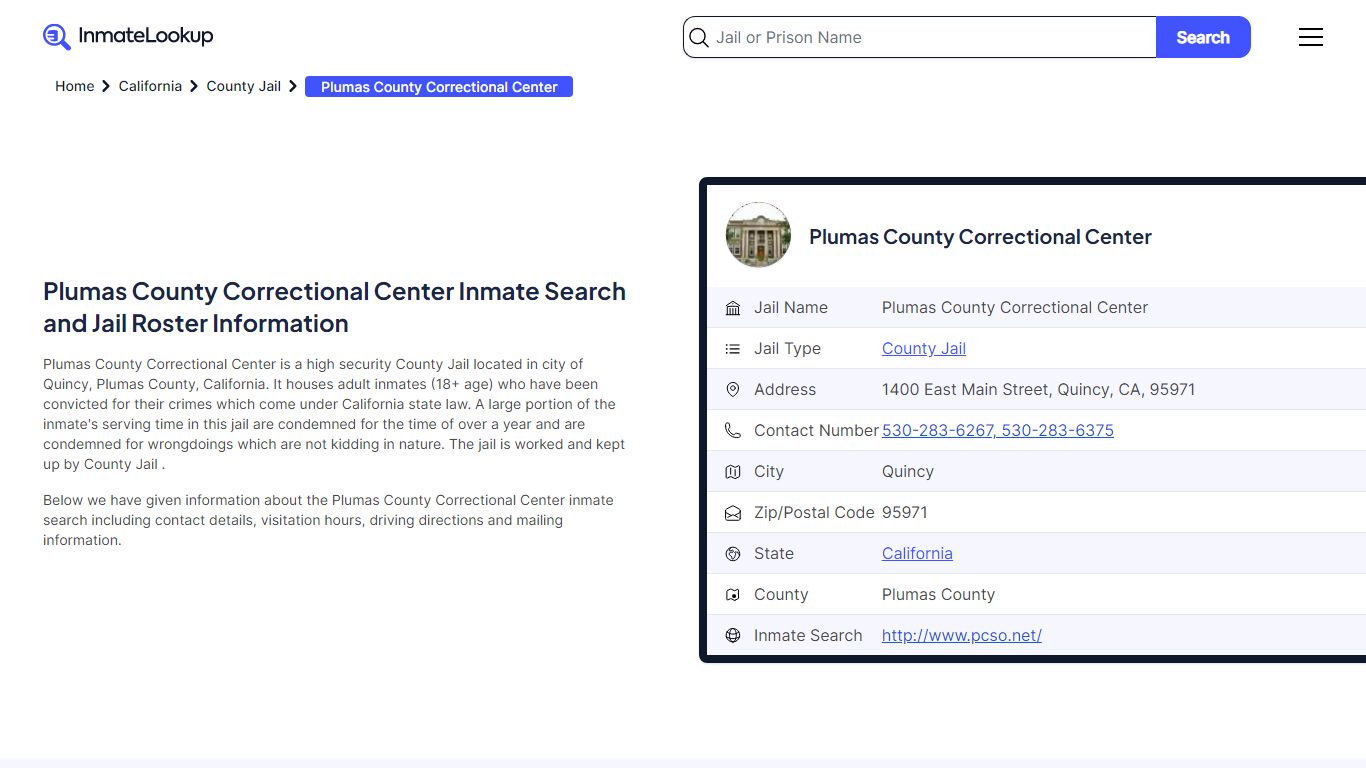 Plumas County Correctional Center (CA) Inmate Search and Jail Roster ...